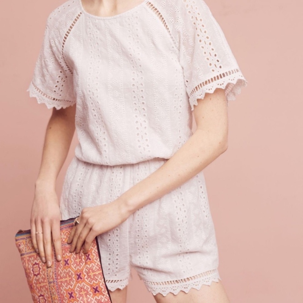 Anthropologie Elevenses White Eyelet Cutout Romper